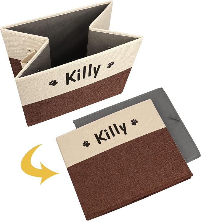 PET ARTIST Large Dog Toy Basket, Custom Toy Bin Box Personalized with Pet's Name, Collapsible Pet Storage Baksets With Handle for Toys,Blankets,Accessories- Brown - Image 9