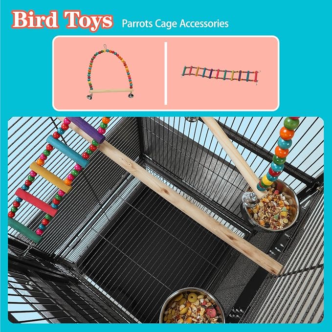 Large Bird Cages for Parrots,Bird Flight Cage for Parakeets,Cockatiel Cage for Birds,Large Parakeet Cage with Stand,Parrot Cages Cover,Seed Catcher,Toys,Feeders,Trays for Conure Canary Lovebird Budgie - Image 5