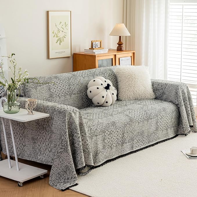 ROOMLIFE Couch Cover Black Boho Sofa Covers for 3 Cushion Couch Washable, Furniture Protector Sofa Couch Cover for Dogs, Soft Breathable Sofa Slipcover, Couch Throw Blankets with Tassels 71''X118'' by ROOMLIFE