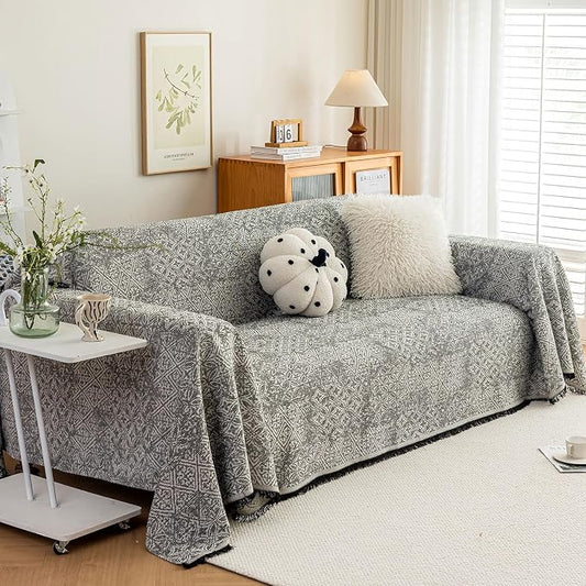 ROOMLIFE Couch Cover Black Boho Sofa Covers for 3 Cushion Couch Washable, Furniture Protector Sofa Couch Cover for Dogs, Soft Breathable Sofa Slipcover, Couch Throw Blankets with Tassels 71''X118'' by ROOMLIFE