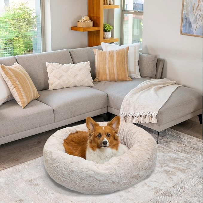 Best Friends by Sheri The Original Calming Donut Dog Bed for Medium Dogs up to 45 lbs, Lux Faux Fur, Oyster, Medium, 30" x 30" - Image 7