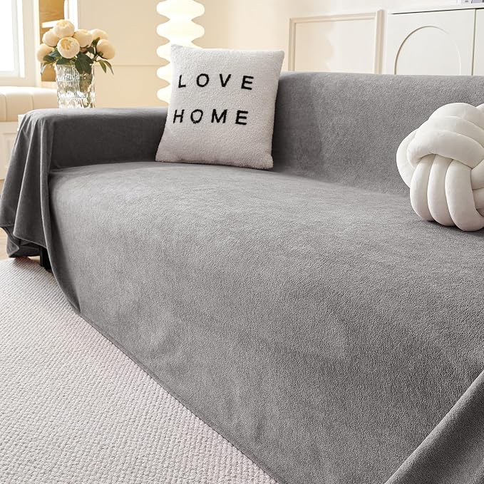 MYSKY HOME Couch Covers for Dogs, Non-Slip Sofa Slipcover, 91"x134", Grey | Sofa Cover for 3 Cushion Couch, Dog Couch Covers for Sectional Sofa, Cat Scratch Furniture Protector, Sofa Covers Washable by MYSKYHOME