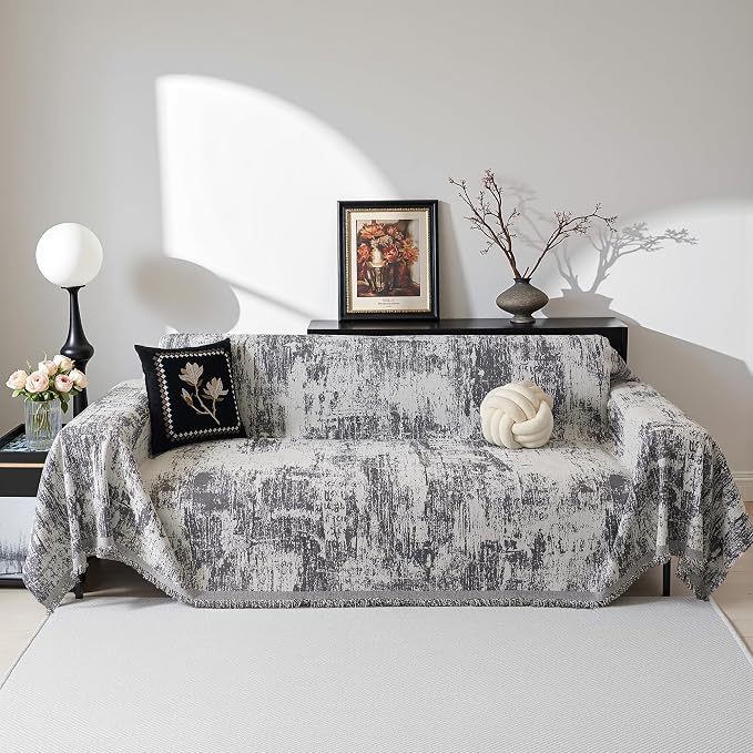 MEETSKY Boho Couch Cover for Dogs Washable Couch Sofa Protector for Love seat Sofa with Cats Friendly, Abstract Geometric Jacquard Sofa Covers Soft Modern Sofa Slipcovers, 71" X102", Deep Grey by MEETSKY