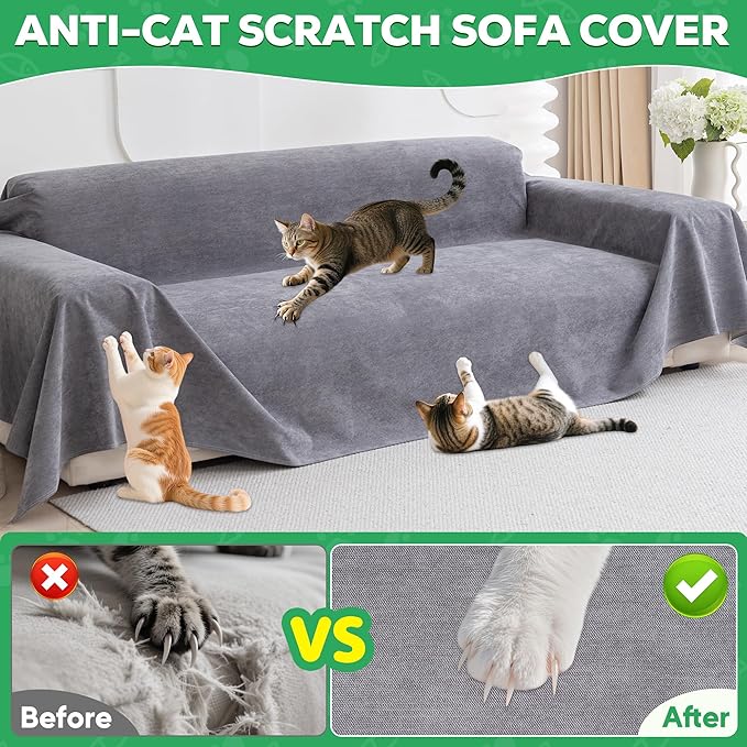 Cat Scratch Proof Furniture Protector - Anti-Slip, Waterproof Sofa Cover to Keep Cats Off, Pet-Friendly Anti-Scratch Couch Protectors for 3 Cushion Couch, Gray Sofa Cover for Pets and Kids 118"X71" - Image 4