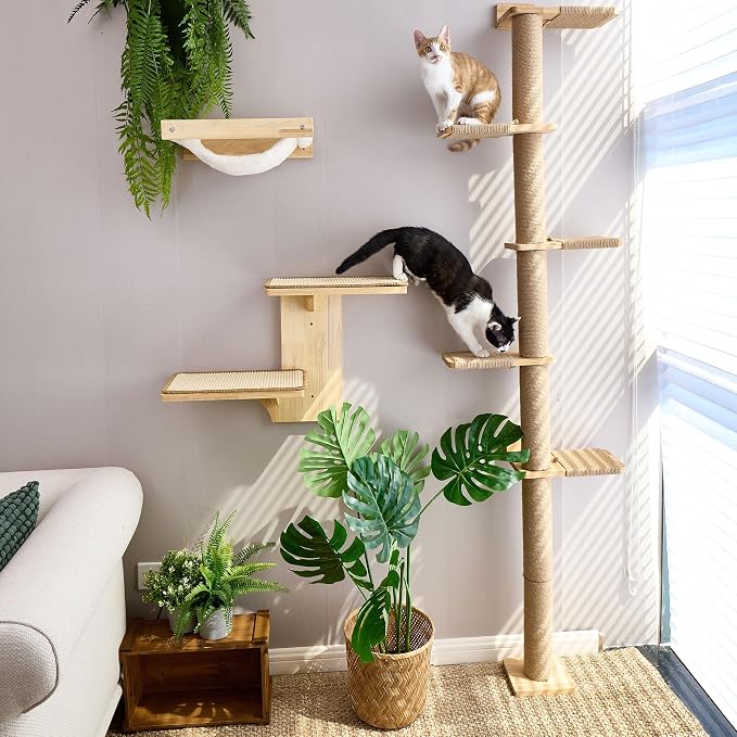 FUKUMARU Wall-Mounted Cat Tree for Small & Medium Cats | 5-Tier Tall, Scratching Post, Indoor Cat Wall Shelves, Climbing Tower, For Climbing, Scratching & Lookout - Image 3