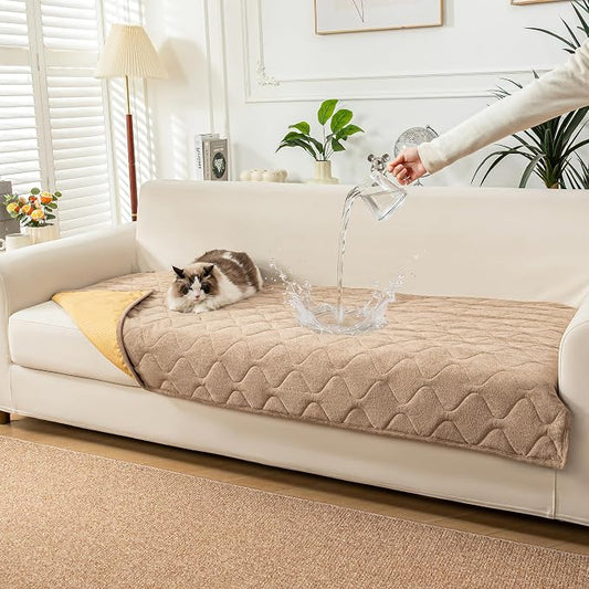 PuTian Waterproof Couch Cover for Dogs, Slip Straps, 36"X63", Khaki | Washable Sofa Cover，Pet Friendly Couch Protector & Dog Mat, Waterproof Furniture Guard for Sofas, Loveseats & Sectionals by PuTianWorld