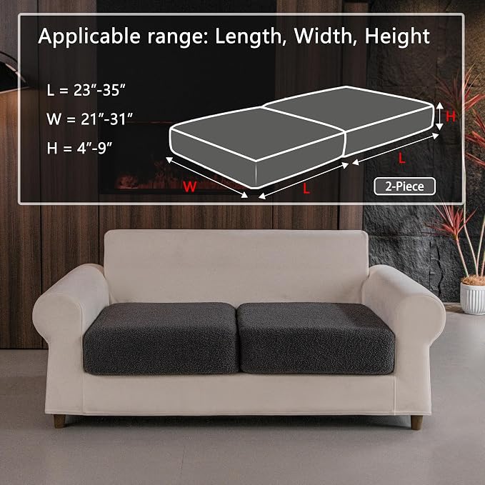 OHSIO Couch Cushion Covers for Sectional Sofa, Stretch Soft Sofa Slipcovers Washable Wear-Resistant Universal Furniture Protector for Living Room(2 Seaters Covers, Dark Gray) - Image 2
