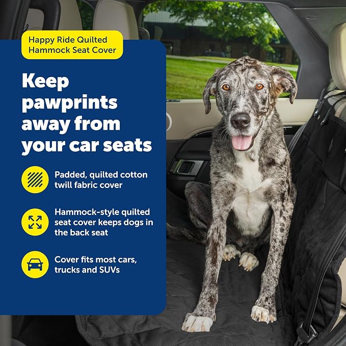 PetSafe Happy Ride Quilted Dog Car Seat Cover, Hammock, Black | Dog Hammock Seat Cover for Car, Scratch-Resistant Quilted, 4 Adjustable Headrest Straps, Nonslip Backing, Machine Washable - Image 3