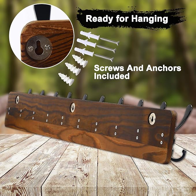 Dseap Coat Rack Wall - Heavy-Duty 38-1/4" Long, with Reinforced 10 Custom Tri-Hooks, Solid Wood Wall Hanger for Coats Hat Jackets - Rustic Farmhouse Entryway Hallway Storage, Natural & Black - Image 8