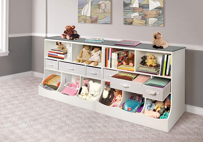 Badger Basket Combo Toy Storage Organizer and Bookshelf - Kids Storage Unit with 3 Removable Baskets, Open Shelves, Top Display Surface - White/Gray - Image 6