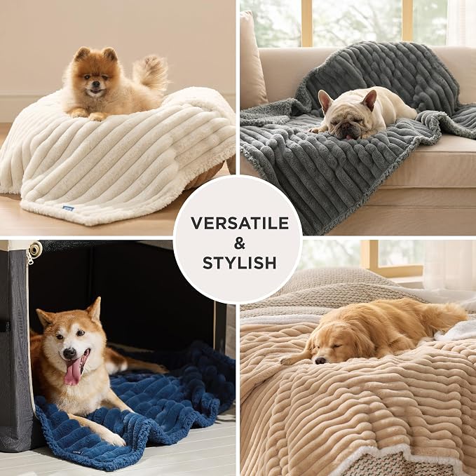 Bedsure ComfyFleece™ Waterproof Blanket for Bed, Twin（60"x80"） Tuscan Beige | Soft Plush Couch Bed Cover Corduroy Fleece for Furniture Protector, Cozy Calming Reversible Dog Blankets for Large Dogs Pet - Image 5