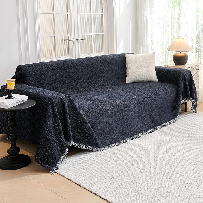 MYSKY HOME Oversized Couch Cover Sofa Covers Couch Covers for 3 Cushion Couch Sofa Pet Friendly L Shaped Couch Cover Sectional Couch Covers Non Slip Furniture Protector for Kids, 91"x150", Navy Blue by MYSKYHOME