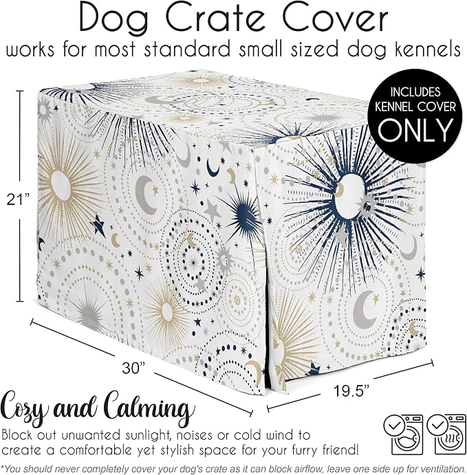 Sweet Jojo Designs 30in. Small/Medium Dog Crate Cover (Boho Star and Moon) Pet Cage, Kennel Covers (Shabby Chic, Bohemian, Celestial, Sky, Stars & Moons, Starburst, Cosmic, Navy Blue & Gold, Grey) - Image 5