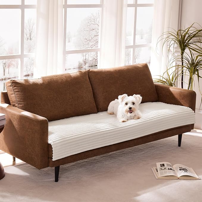 Dual Non-Slip Couch Cover for Dogs Waterproof, Cream Fuzzy Soft Pet Couch Covers for Sofa 3 Cushion, Pet Friendly Soft Dog Bed Covers Sofa Cover Washable (White, 33" x 75" 1 Pack) - Image 8