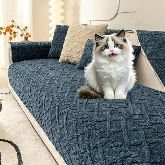 OTOB Couch Cover for Dogs All Season, Non Slip Washable Geometric Jacquard Soft Plush Pet Couch Covers, Cozy Sectional Dog Cat Furniture Protector Sofa Slipcovers, 1 Piece (Hazy Blue, 35.4"x94.5") by OTOB