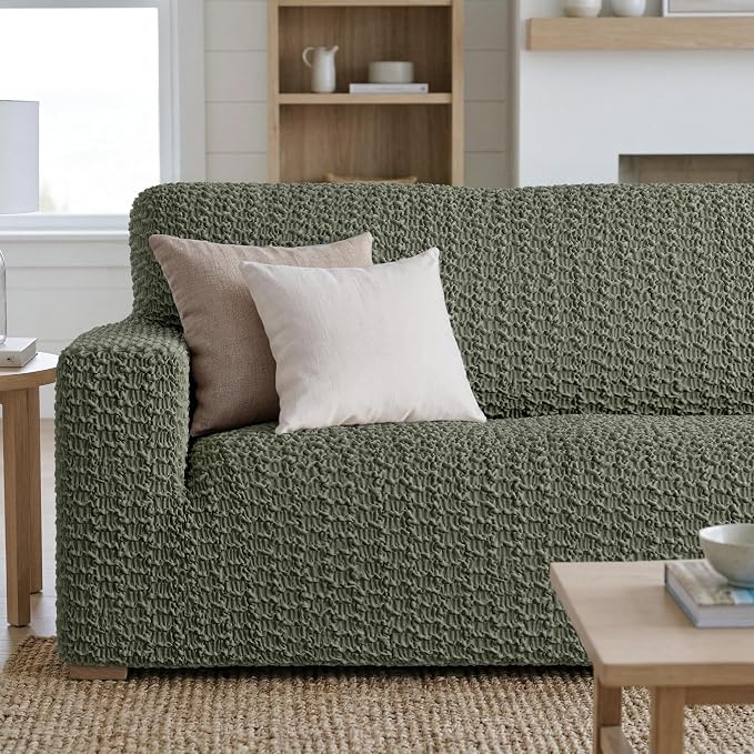 PAULTO BY GA.I.CO. Stretch Sofa Slipcovers – Soft Elastic Fabric Couch Cover for Armchair Loveseat 3-Seater & 4-Seater Sofa Cover – Non-Slip Furniture Protector Washable - Moss Green (86"-120" Wide) - Image 5
