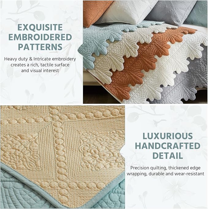 OTOB Cotton Quilted Sofa Couch Covers for Dogs Washable Anti Slip, 1 Piece | Blue, 27.6"x82.7", Rustic Farmhouse Embroidery, All Seasons, Soft Thick, Breathable, Wear-Resistant, Pet Friendly - Image 4