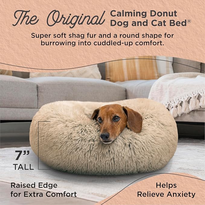 Best Friends by Sheri The Original Calming Donut Dog Bed for Small Dogs up to 25 lbs, Shag Faux Fur, Taupe, 23" x 23" - Image 2
