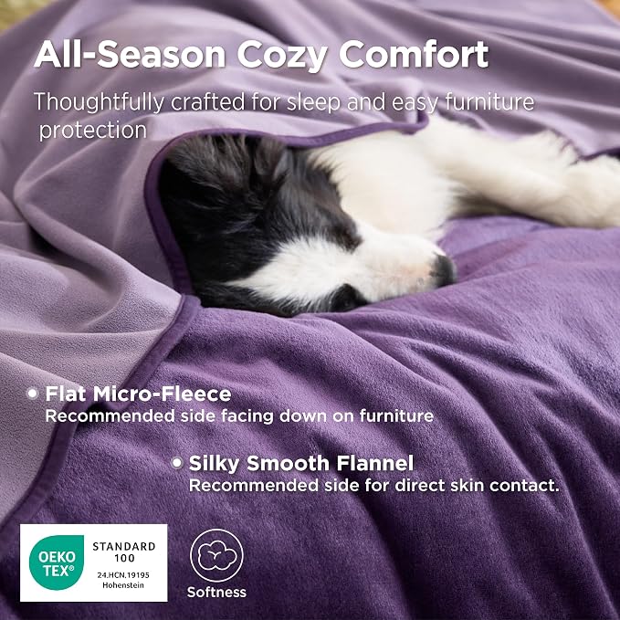 Bedsure Waterproof Blanket Soft Flannel Fleece Couch Cover,50x60 | Dog Blankets for Large Senior Dogs，Washable Throw for Pet Cat Leakproof,Furniture Protector for Travel Camping,Eggplant - Image 7