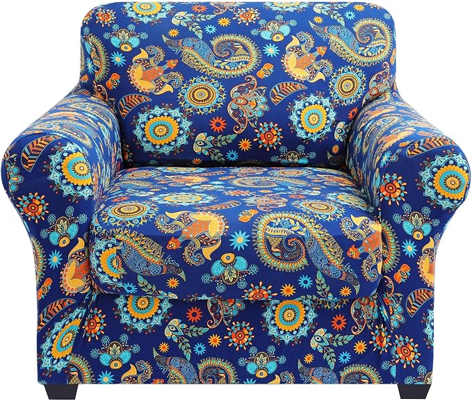 hyha Stretch Couch Covers, Chair/Sofa Covers, Armchair Slipcover for Dogs | Floral Pattern, Printed, 2 Pieces, Separate Couch Cushion Slipcover, Soft Chair Cover with Elastic Bottom for Pets (Armchair) by hyha