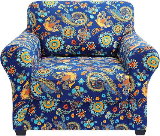 hyha Stretch Couch Covers, Chair/Sofa Covers, Armchair Slipcover for Dogs | Floral Pattern, Printed, 2 Pieces, Separate Couch Cushion Slipcover, Soft Chair Cover with Elastic Bottom for Pets (Armchair) by hyha
