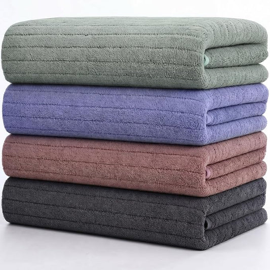 4 Pcs Extra Large Bath Towel Set 35"x70" Oversized Microfiber Bath Sheet Soft Quick Dry Absorbent Towel Gray Brown Green Coral Fleece Bathroom Sheet for Adult Beach Pool Spa Body by Unknown