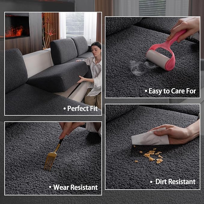 OHSIO Couch Cushion Covers for Sectional Sofa, Stretch Soft Sofa Slipcovers Washable Wear-Resistant Universal Furniture Protector for Living Room(1 Piece Back Couch Cover, Dark Gray) - Image 3