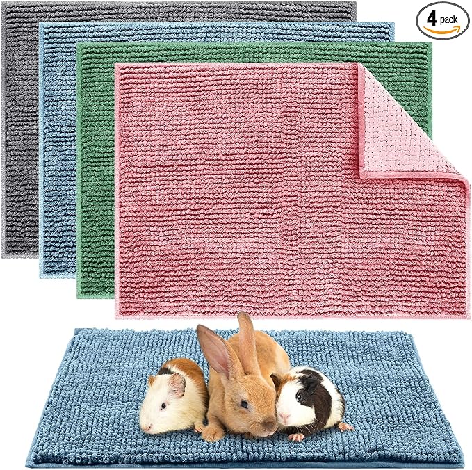 Amylove 4 Pcs Guinea Pig Cage Liner 16 x 24 Inch Washable Chenille Pee Pads Pet Dog Cat Bedding Training Mat Reusable for Small Animals Puppy Bunny Hamster Chinchilla by Amylove