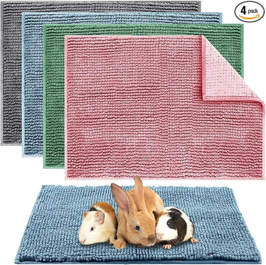 Amylove 4 Pcs Guinea Pig Cage Liner 16 x 24 Inch Washable Chenille Pee Pads Pet Dog Cat Bedding Training Mat Reusable for Small Animals Puppy Bunny Hamster Chinchilla by Amylove