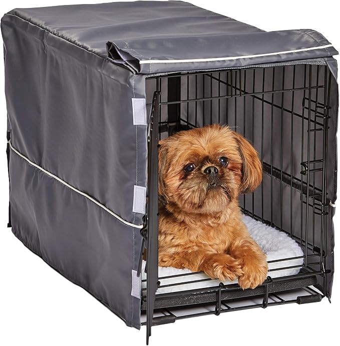New World Midwest Homes for Pets XS Dog Crate Cover, Polyester Privacy Kennel Cover Fits Most 22-inch Crates, Light Gray, Machine Washable, Reduces Barking & Chewing by NewWorldPetProducts