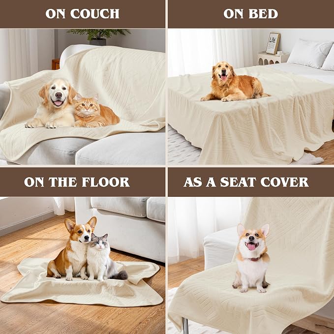 Waterproof Recliner Chair Cover - Washable Double-Sided Velvet and Pattern Reversible Cover for Couch, Bed, Car and Sofa Protection for Dogs, 30x40in/Beige - Image 4