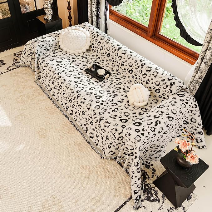 VClife Stylish Animal Leopard Print Couch Cover, Extra Large Furniture Protector for Dog, Breathable Soft Couch Covers for 3 Cushion Couch Sofa, Versatile Home Furniture Protector, Black, 71''x134'' - Image 4