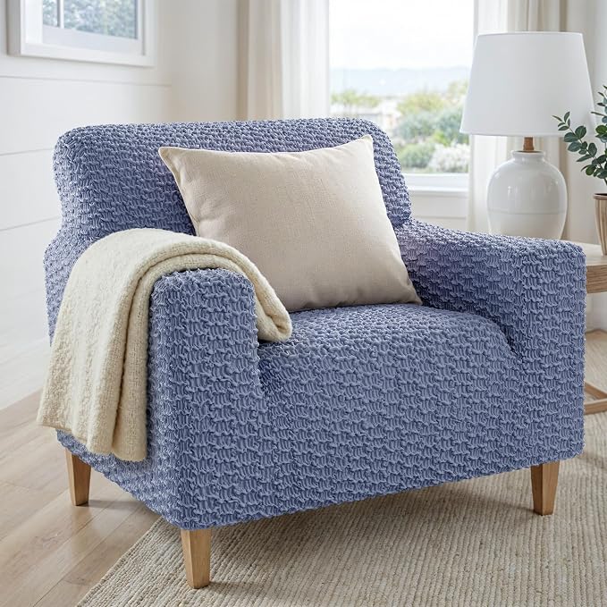 PAULTO BY GA.I.CO. Stretch Sofa Slipcovers – Soft Elastic Fabric Couch Cover for Armchair Loveseat 3-Seater & 4-Seater Sofa Cover – Non-Slip Furniture Protector Washable - Blue (21"-39" Wide) - Image 2