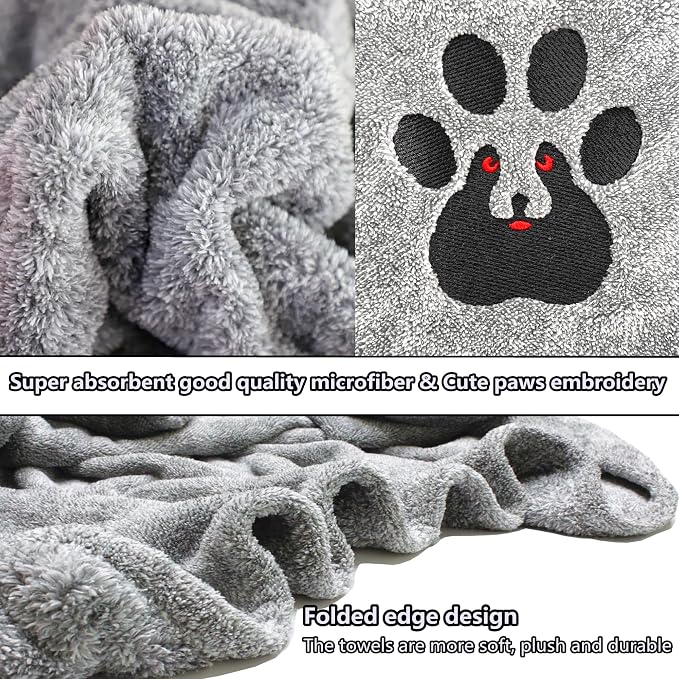 Dogvingpk Extra Large Dog Towel 2 Pack, Super Absorbent Soft Quick Drying Microfiber Pet Bath Towels for Large & Medium Dogs (XL-55" * 36", Grey and Black) - Image 7