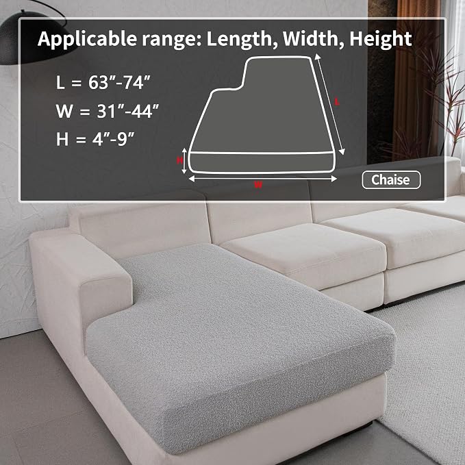 OHSIO Couch Cushion Covers for Sectional Sofa, Stretch Soft Sofa Slipcovers Washable Wear-Resistant Universal Furniture Protector for Living Room(1 Piece Chaise Cover, Light Gray) - Image 2
