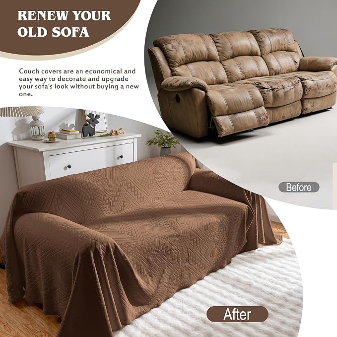 Waterproof Sofa Cover, Reversible, Pet-Friendly, Washable and Anti-Slip Couch Covers for Sofa Protection with 4 Cushions, Sofa Slipcovers for Dogs and Cats (71×150in/Brown) - Image 5