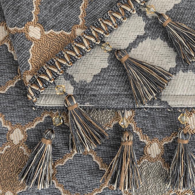 Loom and Mill Luxury Chenille Sofa Covers, Blue-Grey+Khaki+Beige, 71"x118" | Elegant Checkered Sofa Throw Cover with Tassels for 2-3 Cushion Couch, Sectional Couch Cover Sofa Slipcover for Dogs Pets - Image 7