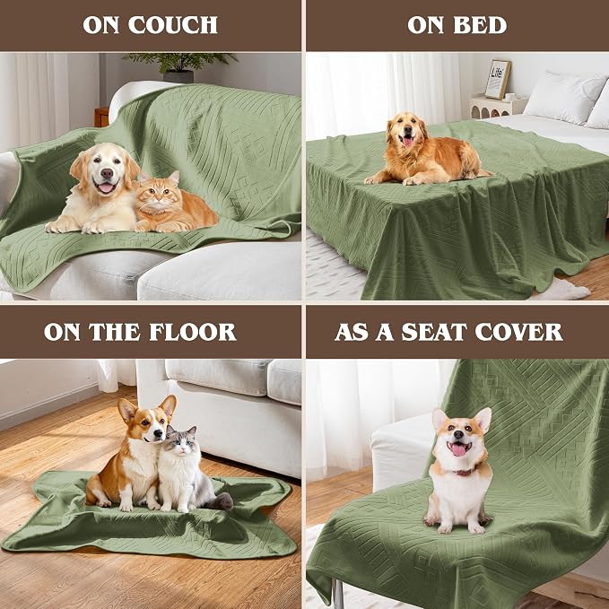 Waterproof Recliner Chair Cover - Washable Double-Sided Velvet and Pattern Reversible Cover for Couch, Bed, Car and Sofa Protection for Dogs, 30x40in/Green - Image 4