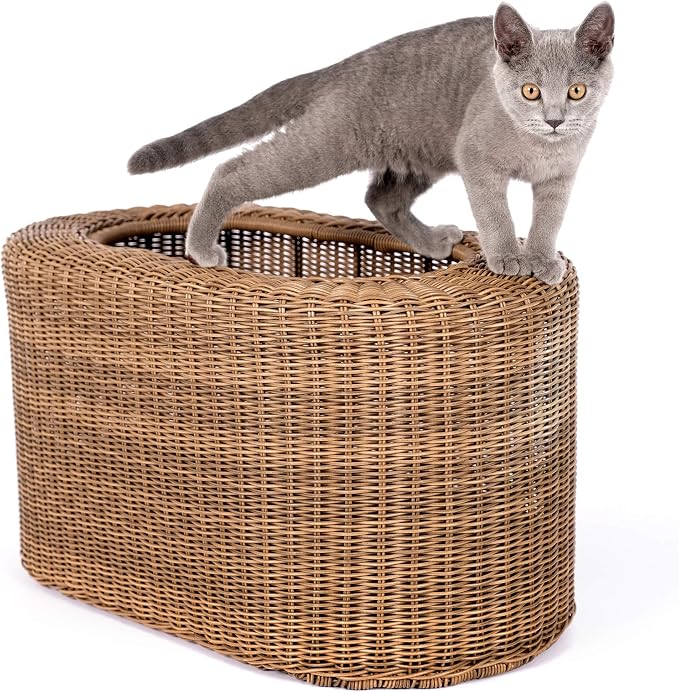 Fun Stackable Wicker Cat Hideaway House - Interactive Play Rattan Cat House for Indoor Cats Kitty, Pet Friendly Top/Side House Entry, Cat Bed Enclosed - Image 7