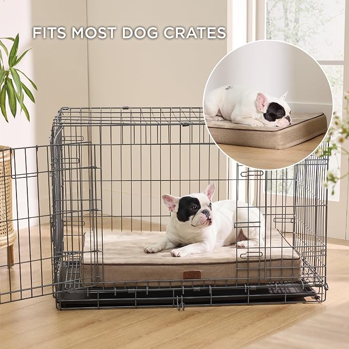 Bedsure Memory Foam Dog Bed Medium Size Dog, Orthopedic Crate Pads, 29x18 | Dual-layer Foam Mat for Optimal Support,Comfy Plush Flannel Fleece Pet Pillow, Removable Washable Cover, Nonslip Bottom，Khaki - Image 4