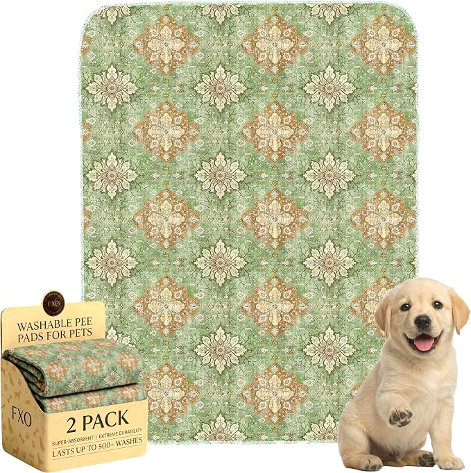 Washable Pee Pads for Dogs,Great Urine Absorbent Reusable Puppy Training Pads,Waterproof,Leak-Proof & Non-Slip Potty Pads for Whelping,Crate,Playpen,Bed.(Green Floral Flat,18"x24") by Peepads