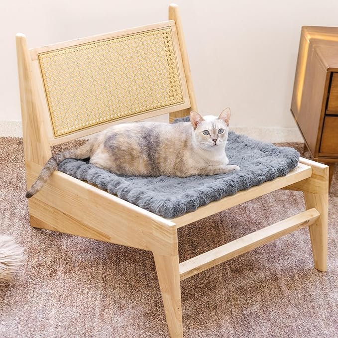 Dining Chair Cover, Pet Mat Chair Cover, 19.7" Grey | 300gsm Thick Quilted Padding, Faux Rabbit Fur, Machine Washable, for Dining Room Chair by FUNNYFUZZY