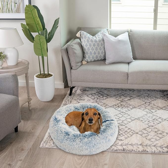 Best Friends by Sheri The Original Calming Donut Dog Bed for Small Dogs up to 25 lbs, Shag Faux Fur, Denim Blue, 23" x 23" - Image 7
