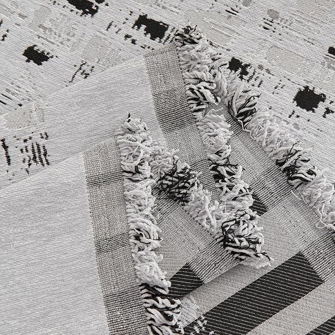 DREAMINGO Abstract Chenille Couch Cover Blanket Grey Black Boho Sofa Cover, Washable Furniture Protector, Universal Slipcover for Couch, Geometric Brushstroke Jacquard, Large 71"x118" - Image 5