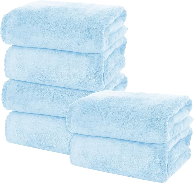 MOONQUEEN 6 Pack Premium Bath Towel Set - Quick Drying - Microfiber Coral Velvet Highly Absorbent Towels - Multipurpose Use as Bath Fitness, Bathroom, Shower, Sports, Yoga Towel (Aquamarine) by MOONQUEEN