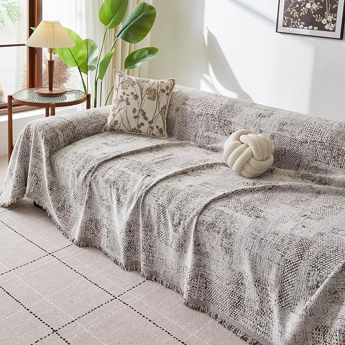 ROOMLIFE Couch Cover 3 Cushion Sofa, Washable Non Slip Furniture Sofa Protector Cover, Soft Chenille Sofa Slipcovers Sectional L Shape Dogs Couch Cover Throw Blanket with Tassels 71''X134'' - Image 7
