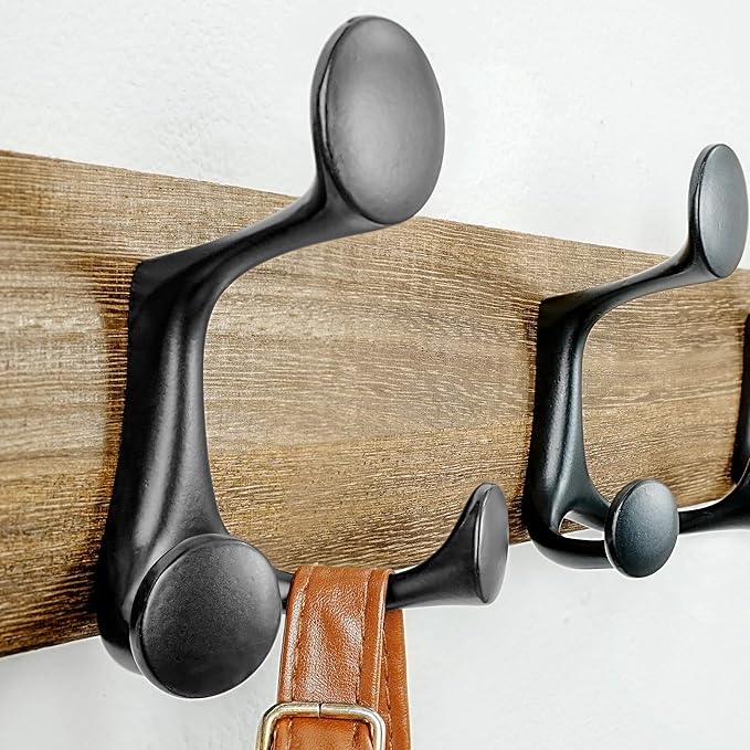SKOLOO 24-Inch Wood Burnt Coat Rack Wall Mount with 5 Triple Hooks - Ideal for Family Entrances, Classrooms, and Pet Supplies Storage - Perfect Coat Hooks for Wall - Image 4