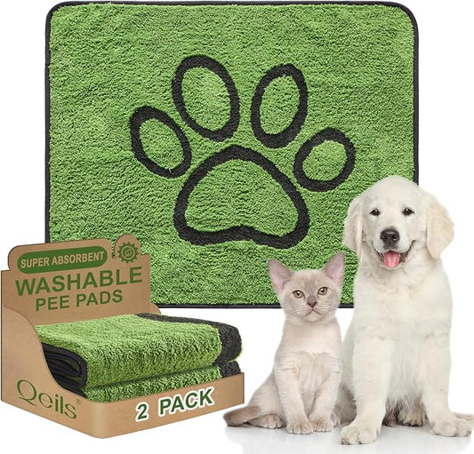 Qeils Reusable Dog Pee Pads, Washable Puppy Pads, Leak-Proof 30"x34" 2 Pack | Super Absorbent And Non-Slip Potty Training Pads, Soft Paw Print Plush Design, Ideal For Crates, Couch, Car Seats & Pet Beds by Qeils