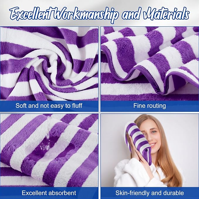 SmoothNovelty 16 Pack Microfiber Bath Towels Bulk 27'' x 60'' Oversized Size Bath Towel Highly Absorbent Extra Large Soft Drying for Beach Shower Summer Salon Sport Gym Party (Purple,Wide Stripes) - Image 3