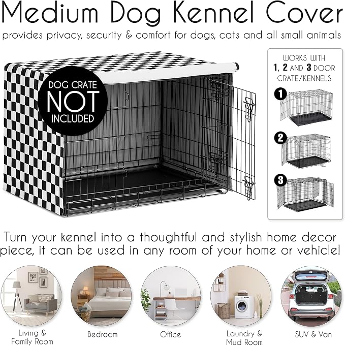 Sweet Jojo Designs 36in. Medium Dog Crate Cover (Black and White Gingham Checkered Plaid) Pet Cage, Kennel Covers (Vintage, Classic, Checkerboard, Geometric, Minimalist, Retro, Racing Flag, White) - Image 4